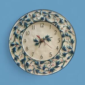 Gail Pittman Floral Wall Hanging Clock Blue Signed 9”
